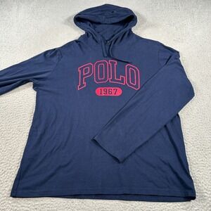Polo Ralph Lauren Hoodie Men's Large Blue Cotton Spell Out‎ Casual Streetwear